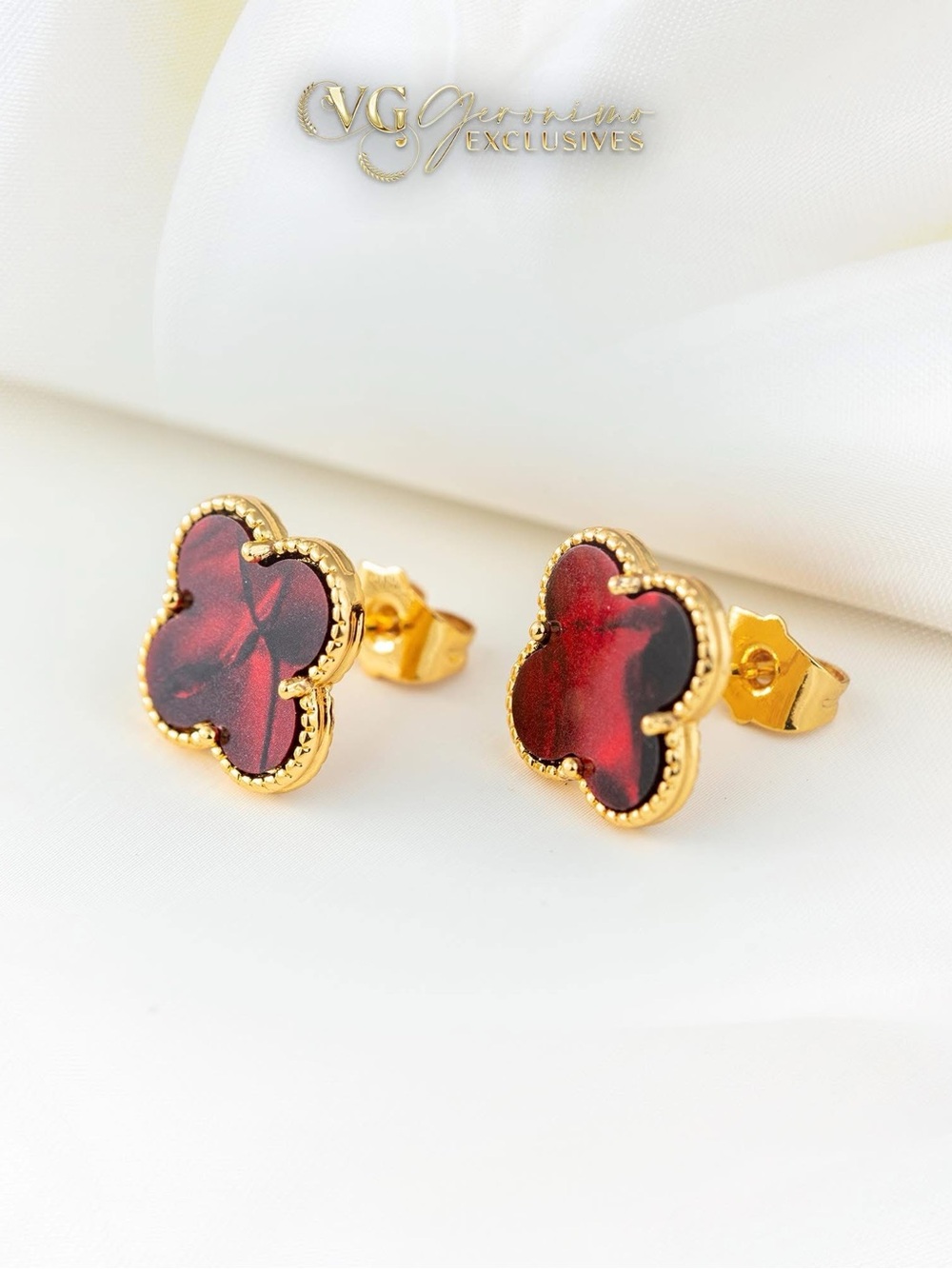 Red Clover Gold Stud Earrings